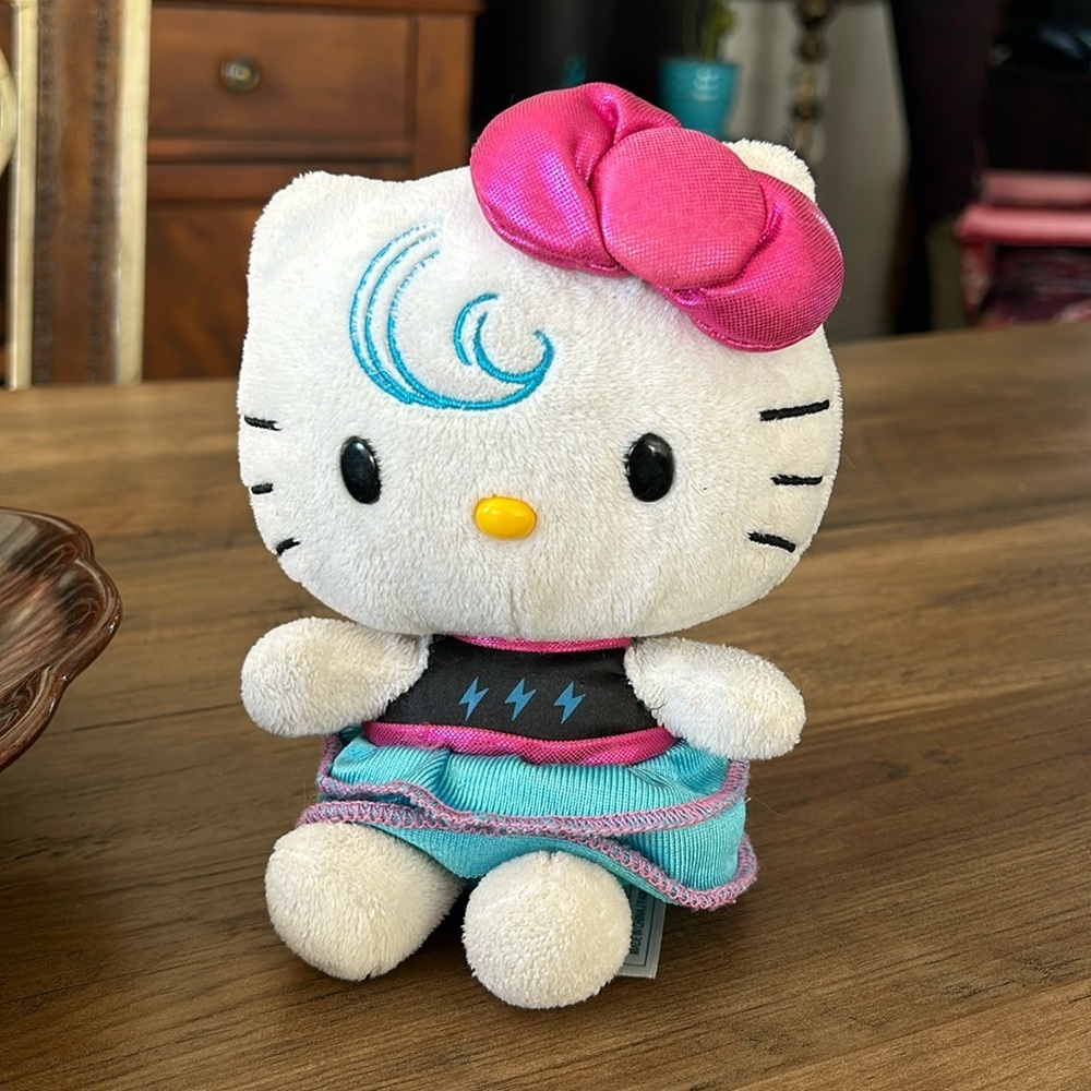🔥🔥HELLO KITTY 8 inches PLUSH DOLL SANRIO 2013 PINK BOW BLUE DRESS STUFFED